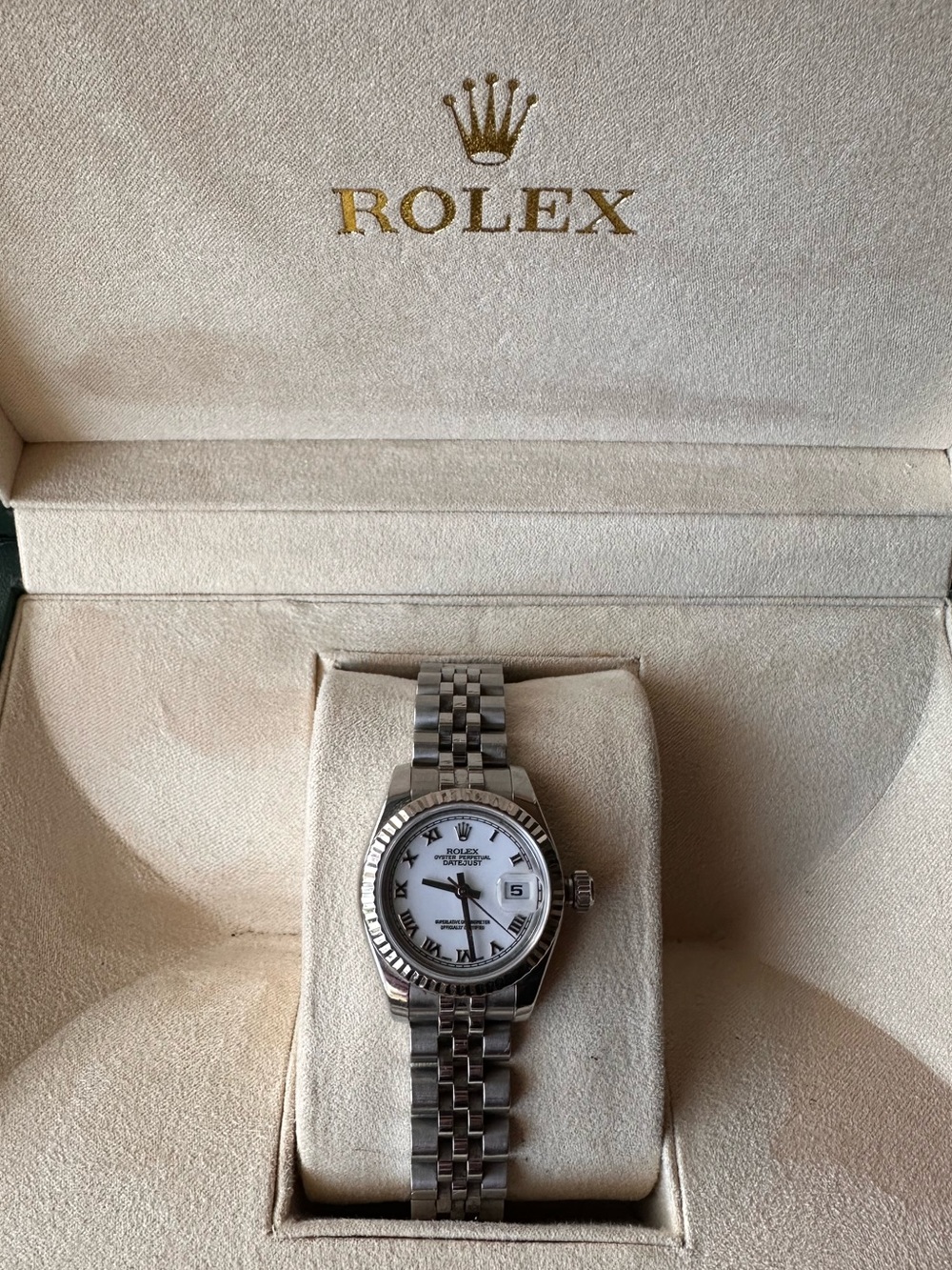 Rolex Silver Stainless Steel Ladies Watch with White Dial